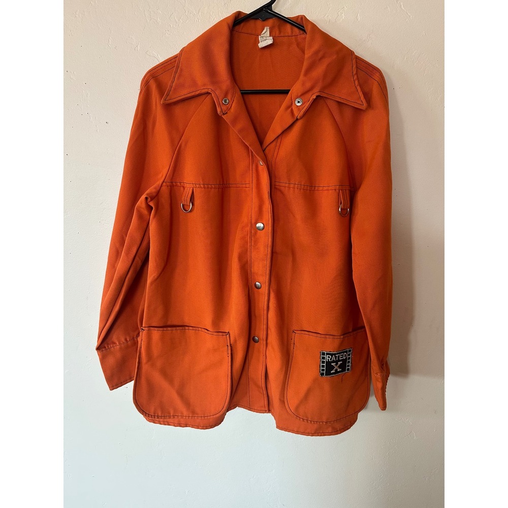 Vintage 70s Orange Chore Jacket Snap Front Utility Patch